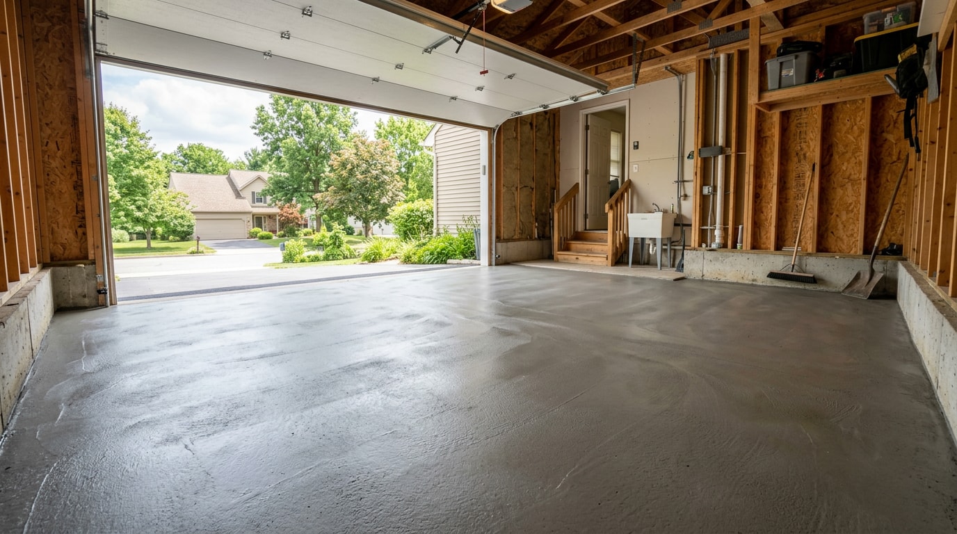 Freshly finished concrete floor in a Wexford, PA garage Freshly finished concrete floor in a Wexford, PA garage