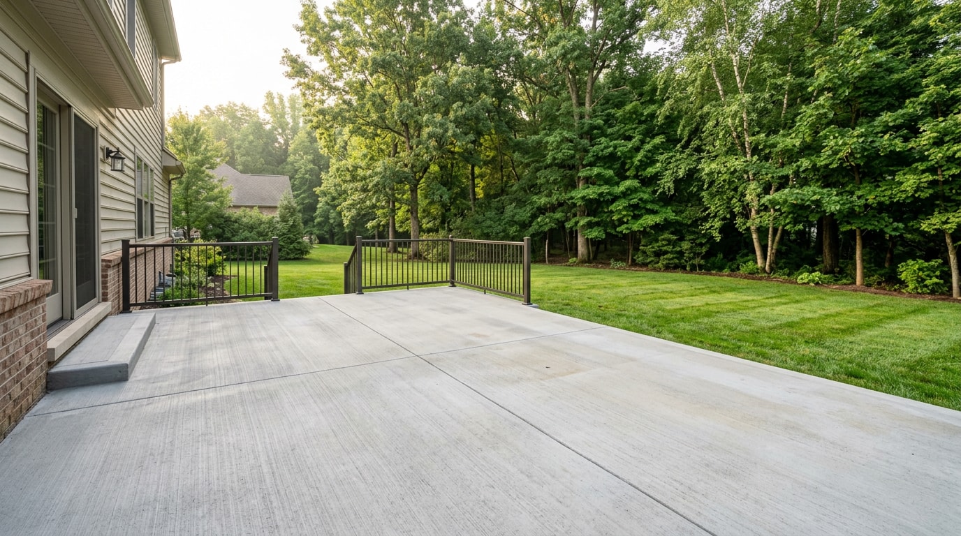 Finished concrete patio in a suburban Cheswick, PA backyard