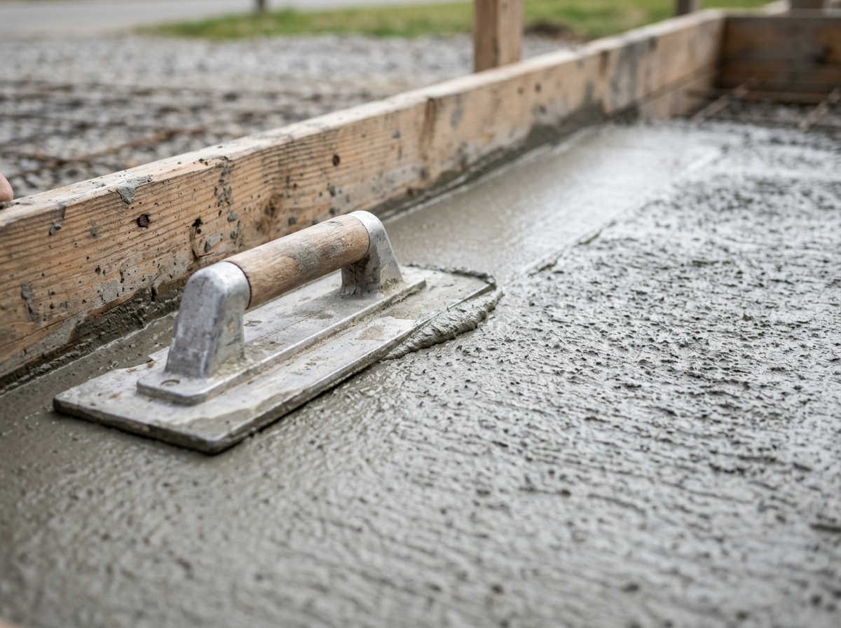 Concrete crew finishing a freshly poured residential driveway slab in Cranberry Township, PA