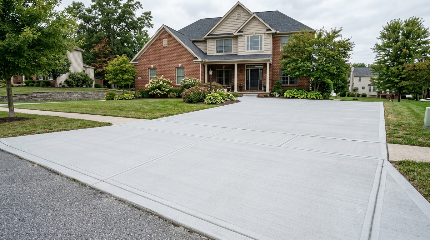 Freshly finished concrete driveway in Cranberry Township, PA Freshly finished concrete driveway in Cranberry Township, PA