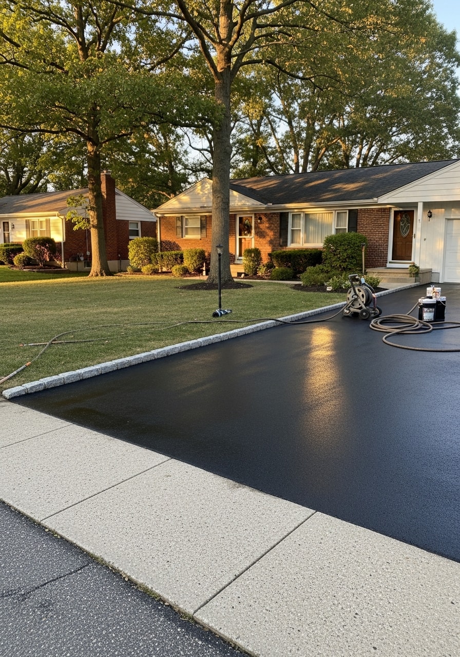 Franklin Park homeowner and service professional standing together on a residential property driveway.
