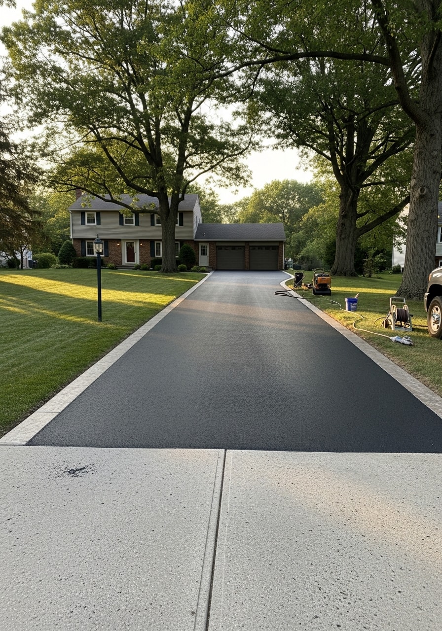 McCandless homeowner and service professional standing together on a residential property driveway.